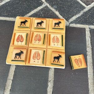 Handmade Fired Clay Tic Tac Toe Board Set Woodsy Motif